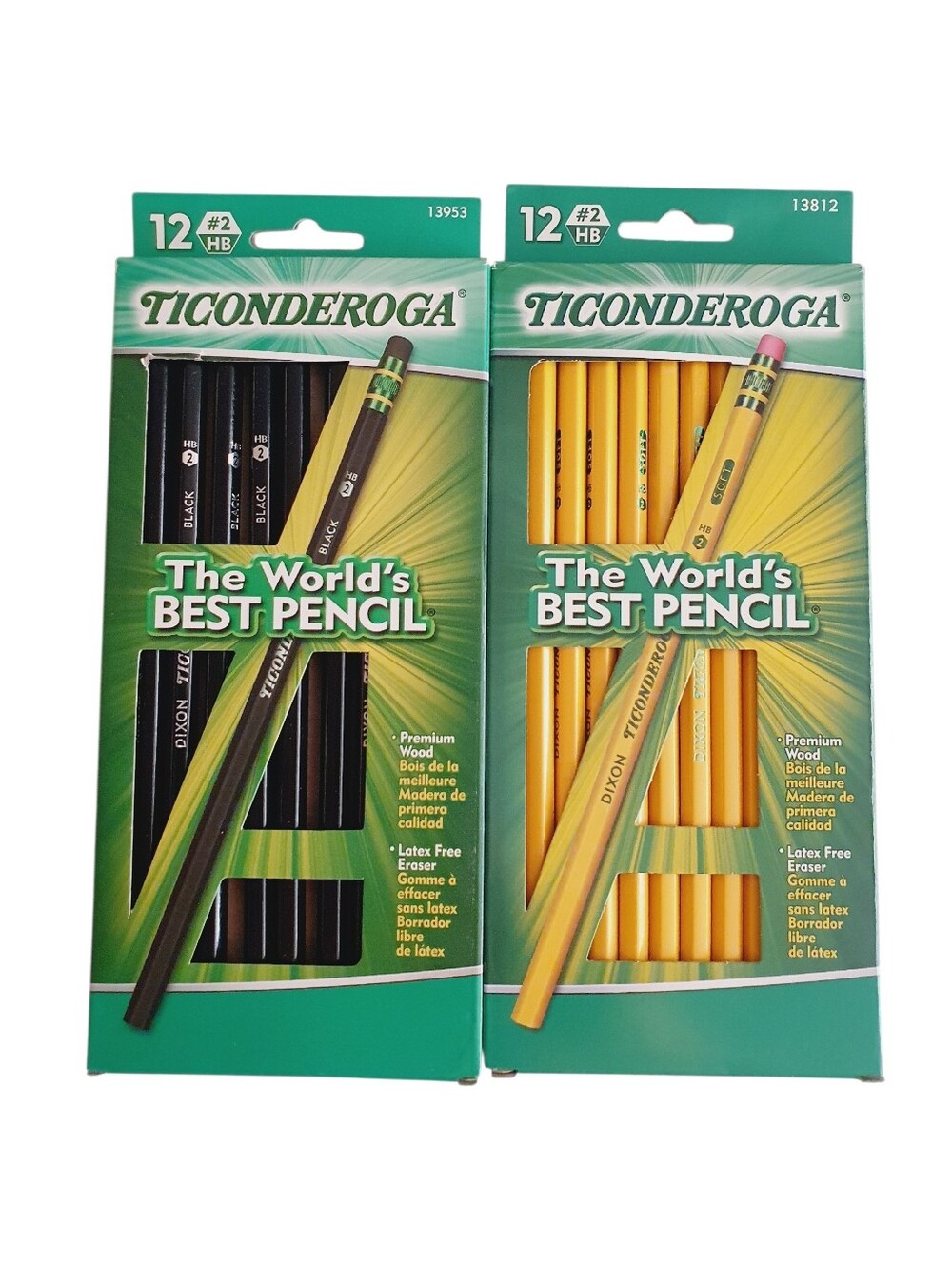 2 Ticonderoga #2 HB Standard Wooden Pencils 12 Pack Black & Yellow